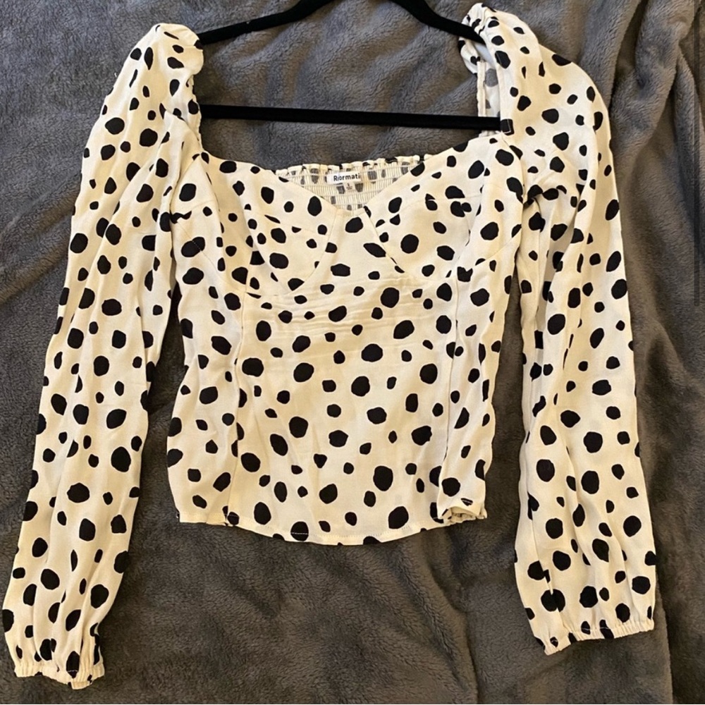 Reformation 3/4 long sleeve black and white printed top
